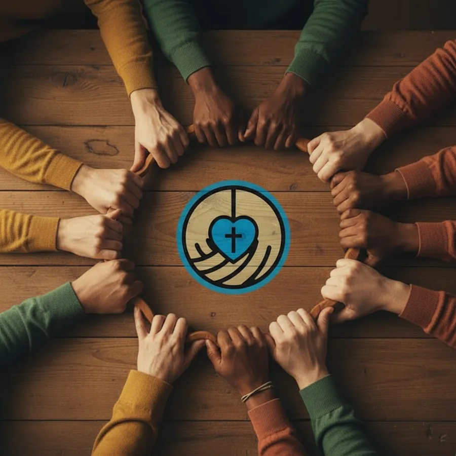Hands joined in a circle around the CNMC emblem